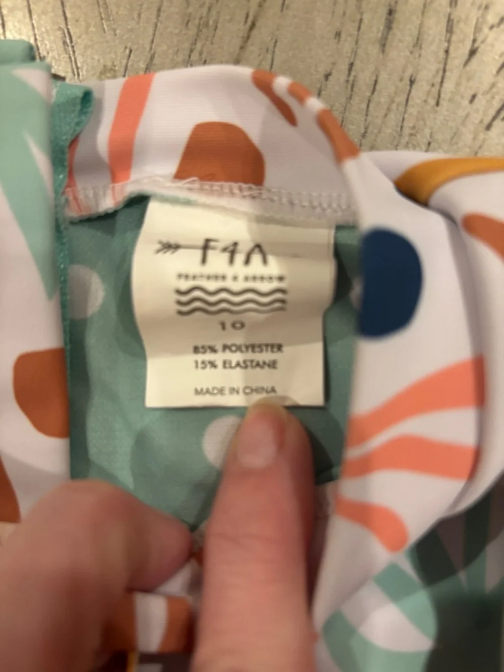 F4A Kids Long-Sleeve One-Piece Swimsuit - White with Coral, Mint & Navy Print